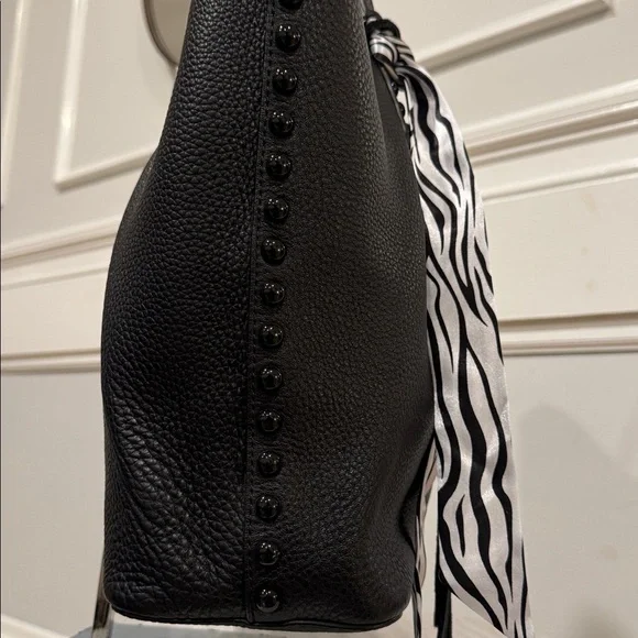 Rebecca Minkoff Black Studded Pebbled Leather Unlined Tote Wallet Set - Picture 8 of 17